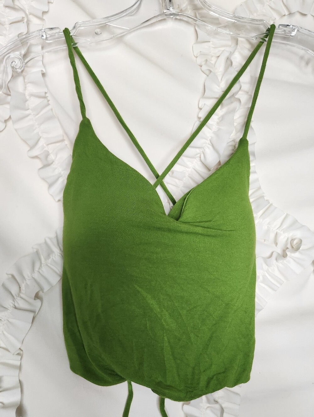 Klassy Network Tank Strappy Green Padded Top sz Large